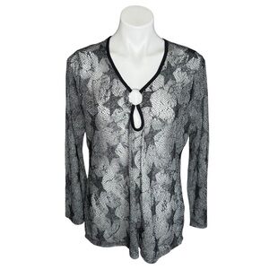 Vintage Y2K Lulu-B Grey Star Knit Mesh Star Top Sheer Long Sleeve Size Large